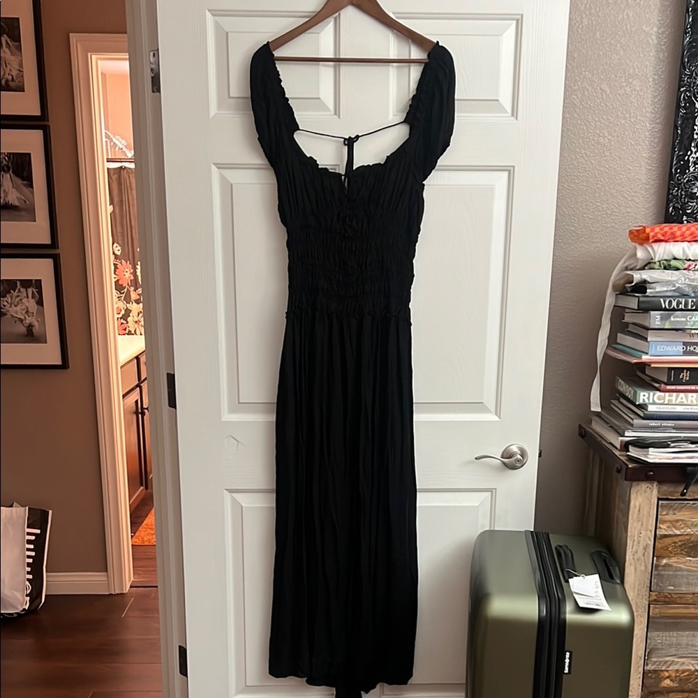 Aura Black Ruched Maxi Sundress
